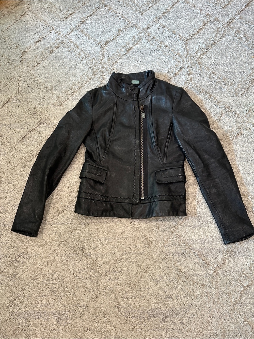 Guess by Marciano Black Leather Asymmetrical Zip Moto Jacket